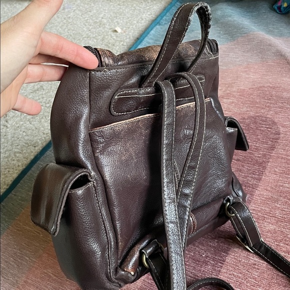 Vintage Genuine Leather 90s Y2K Brown Backpack - Picture 14 of 16